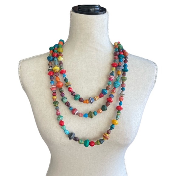 •SOLD•Noonday Collection Fair Trade Multi Colored Extra Long Paper Beaded - Picture 1 of 5